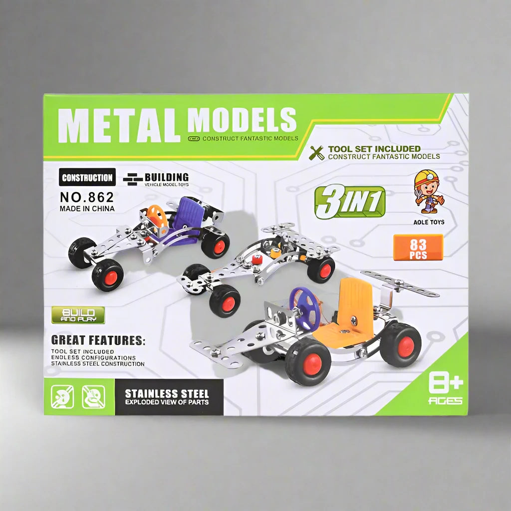 3 IN 1 BUILD & PLAY METAL MODELS CONSTRUCTION - 83 PCS