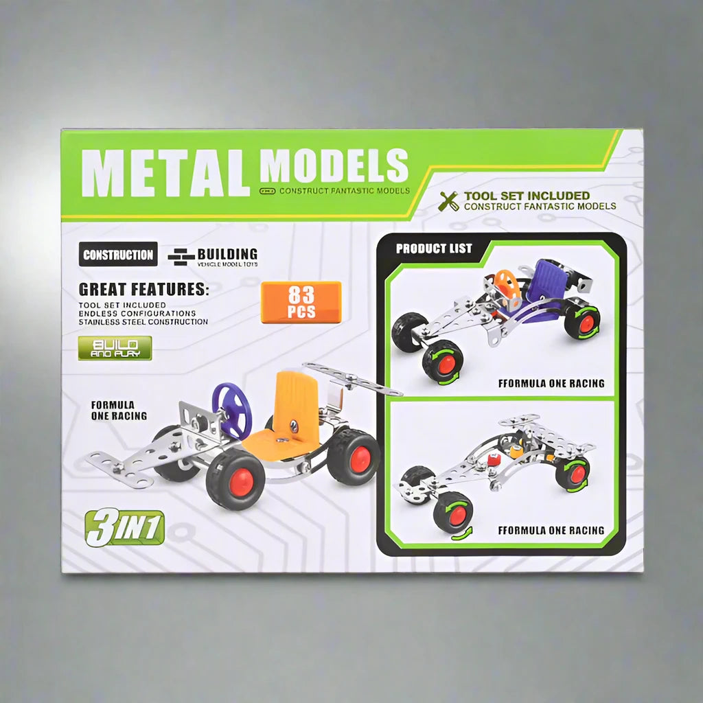 3 IN 1 BUILD & PLAY METAL MODELS CONSTRUCTION - 83 PCS