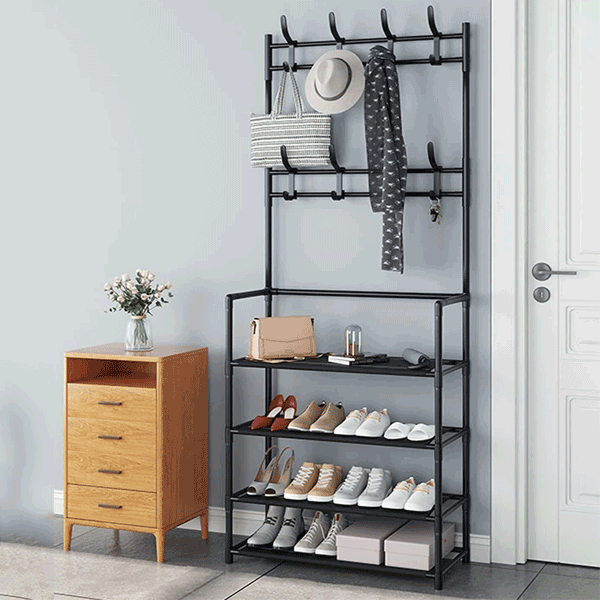 5 LAYER MULTI-FUNCTIIONAL SHOE RACK WITH CLOTH HANGING & ORGANIZER