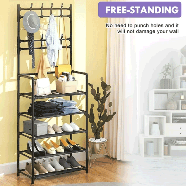 5 LAYER MULTI-FUNCTIIONAL SHOE RACK WITH CLOTH HANGING & ORGANIZER