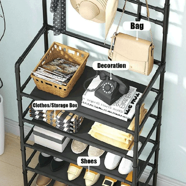 5 LAYER MULTI-FUNCTIIONAL SHOE RACK WITH CLOTH HANGING & ORGANIZER