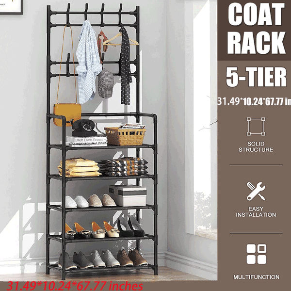 5 LAYER MULTI-FUNCTIIONAL SHOE RACK WITH CLOTH HANGING & ORGANIZER