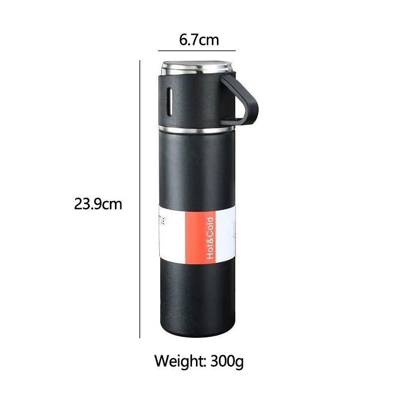 STAINLESS STEEL VACUUM INSULATED BOTTLE WITH 3 CUPS