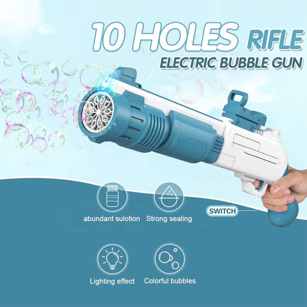 10 HOLES AUTOMATIC CRAZY BUBBLE GUN TOY FOR KIDS