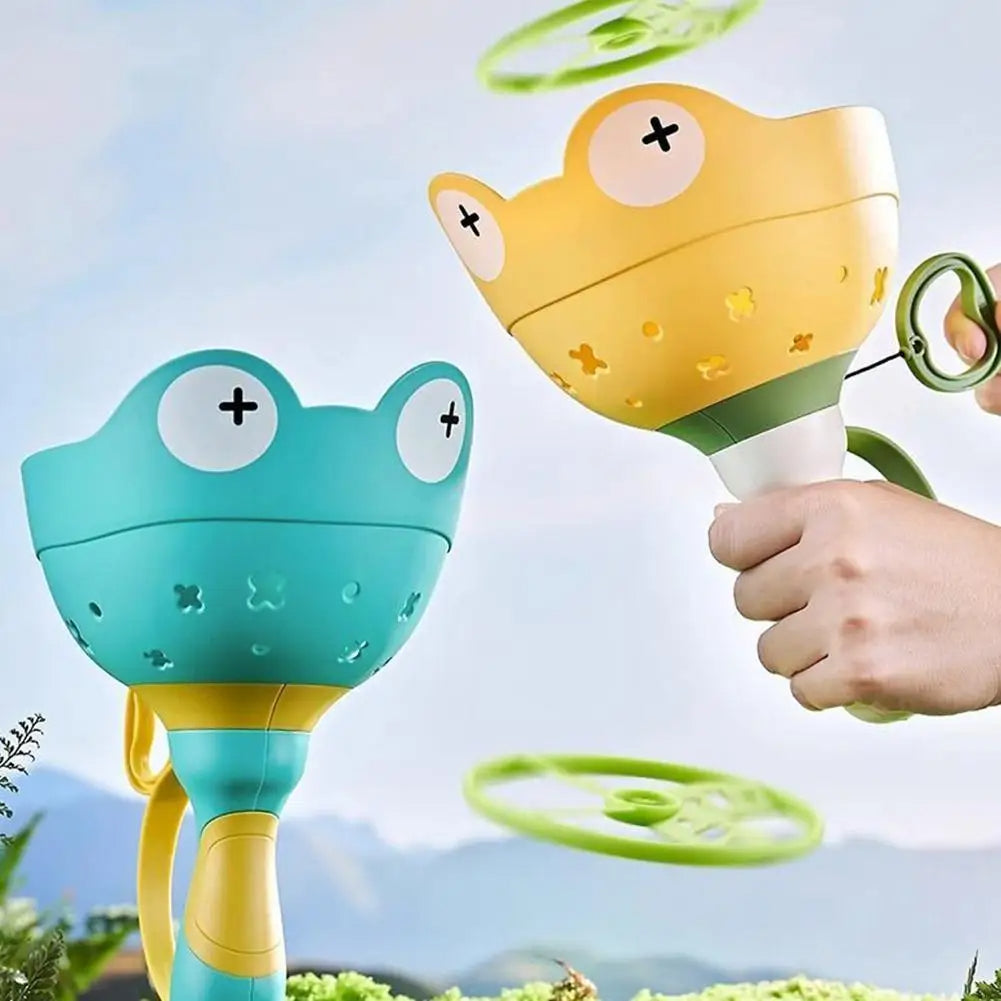 FROG PULL-STRING FLYING SAUCER DISC LAUNCHER