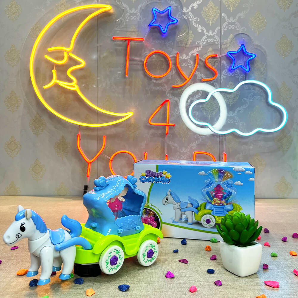 KIDS MUSICAL & 3D LIGHTS STARS HORSE CARRIAGE FUN