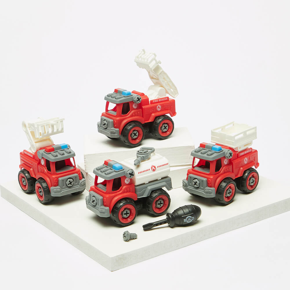 PACK OF 4 MINI FIRE RESCUE ASSEMBLE DIY TRUCK