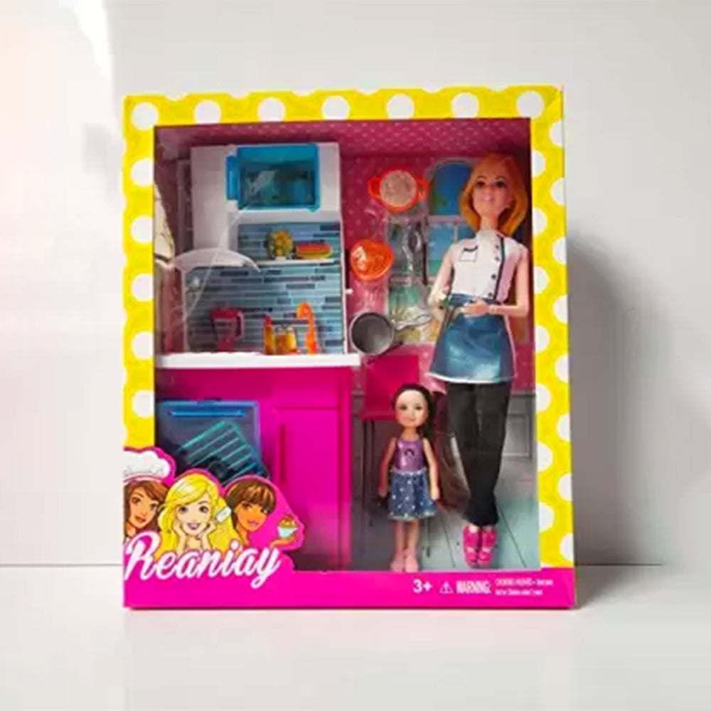 TICKLES MOTHER & DAUGHTER DOLL WITH KITCHEN PLAYSET