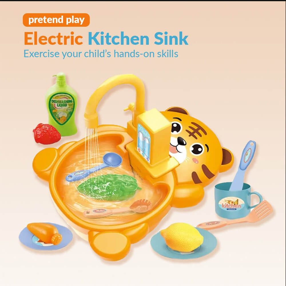 KIDS KITCHEN PLAY SINK SET - 14 PCS