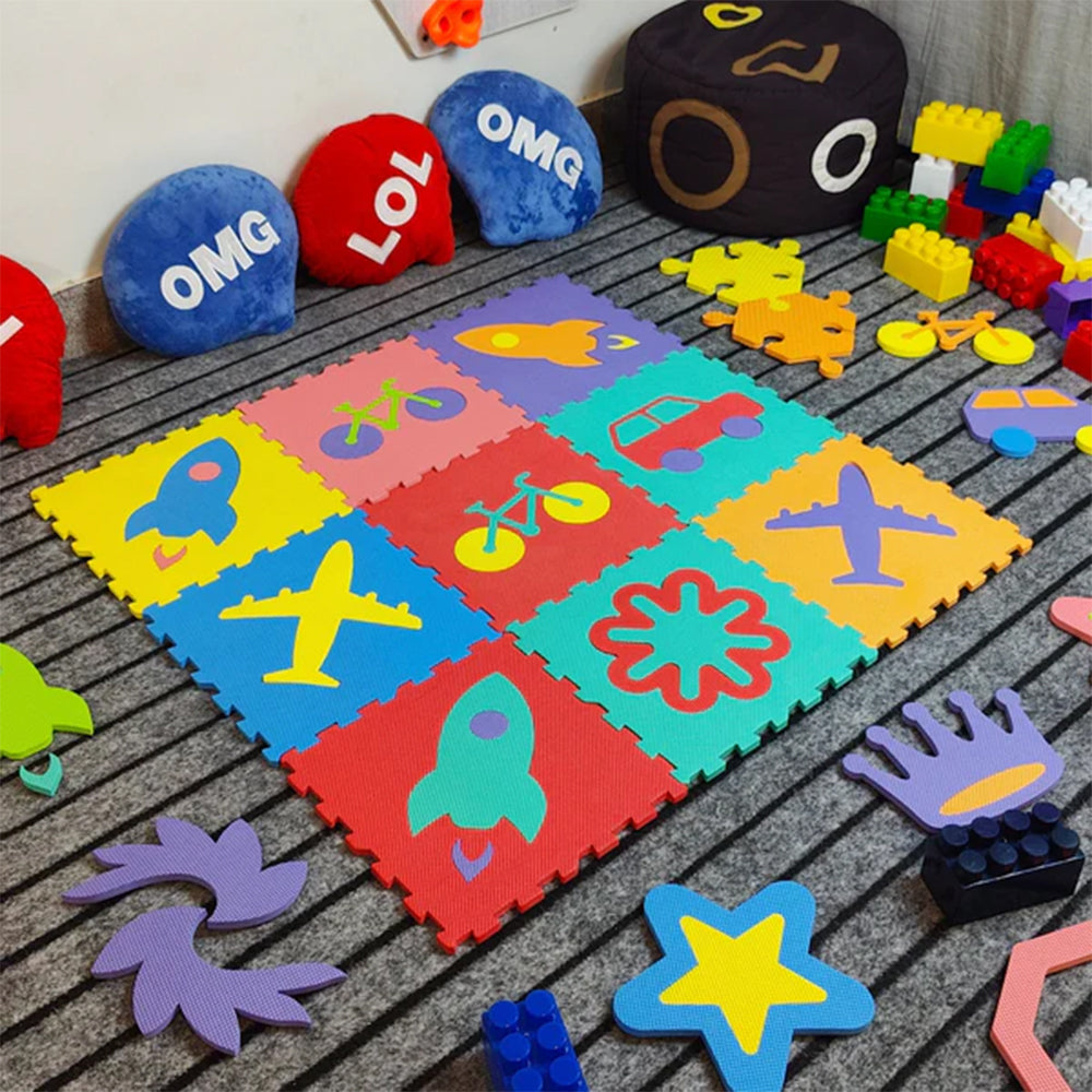 MULTICOLOR LEARNING PUZZLE PLAYMAT - 9 PCS