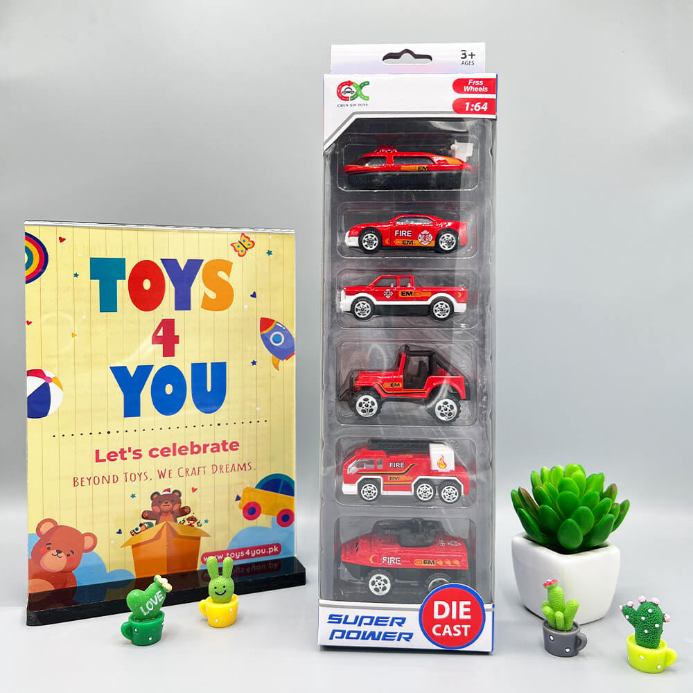 KIDS MINI METAL FIRE CAR COLLECTION - 6 PCS