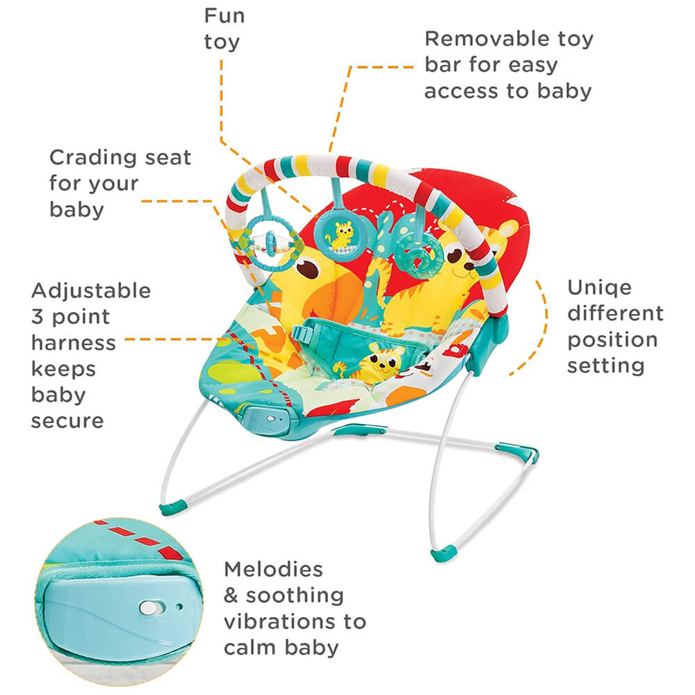 MASTELA BABY BOUNCER WITH ATTAHCED TOYS - MULTI COLOR