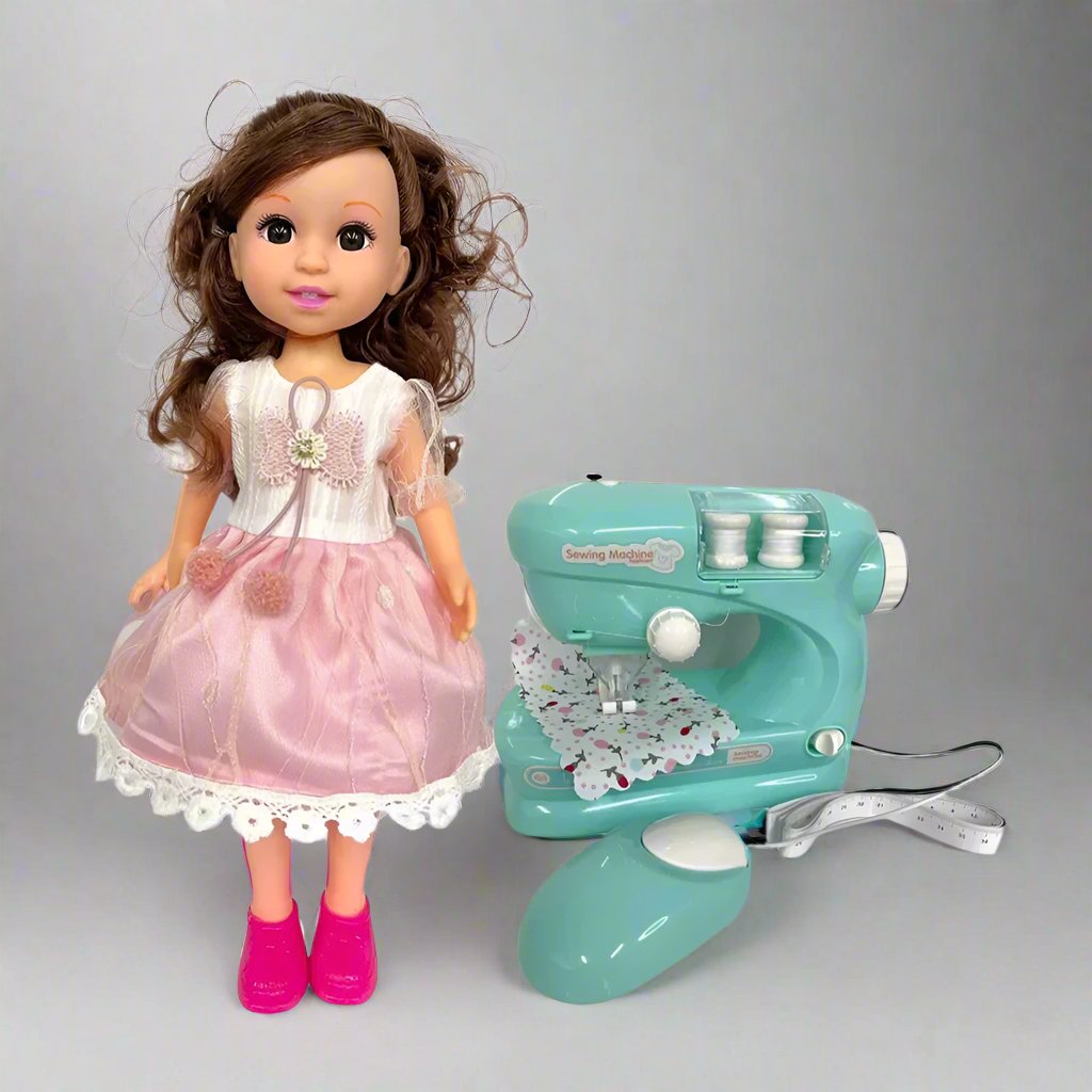 LITTLE HOUSEHOLD SEWING MACHINE WITH DOLL