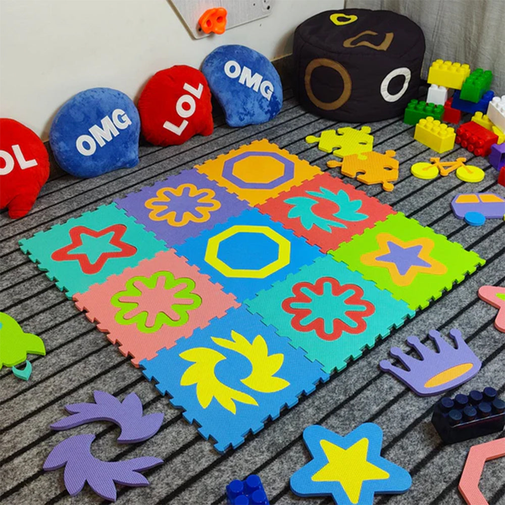 MULTICOLOR LEARNING PUZZLE PLAYMAT - 9 PCS