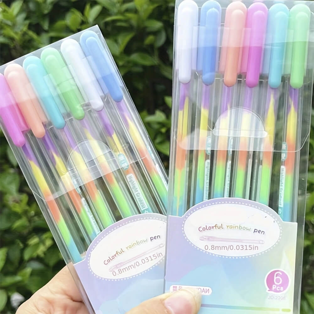 6 PCS PACK RAINBOW GRADIENT FLUORESCENT PEN