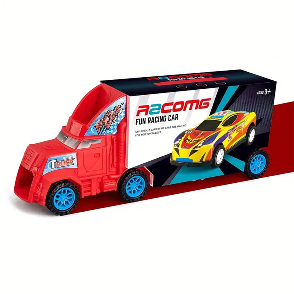 FOLDING EJECTION TRUCK TOY WITH 6 PULL BACK CAR