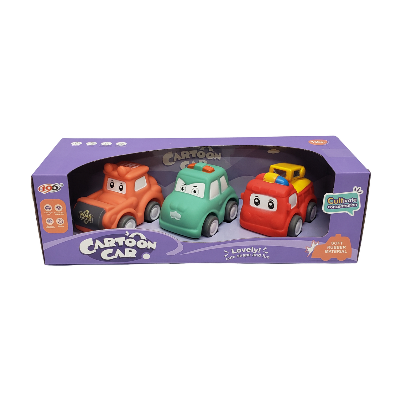 SOFT PULL BACK CARTOON CAR - PACK OF 3