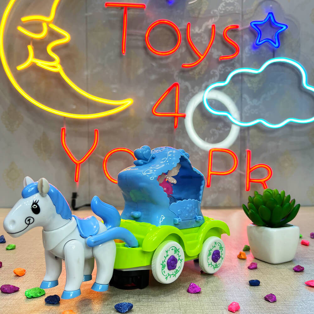 KIDS MUSICAL & 3D LIGHTS STARS HORSE CARRIAGE FUN