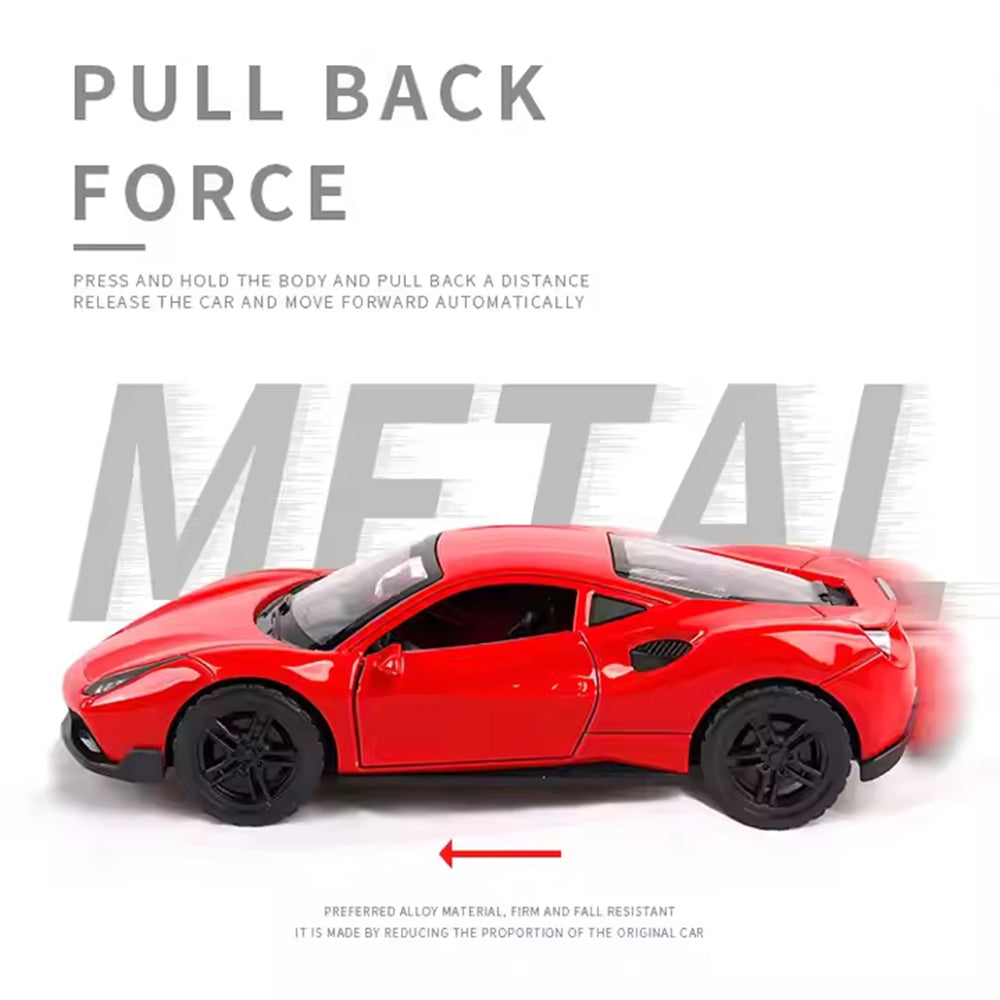 1:36 PULL BACK FERRARI 458 DIECAST METAL ALLOY CAR