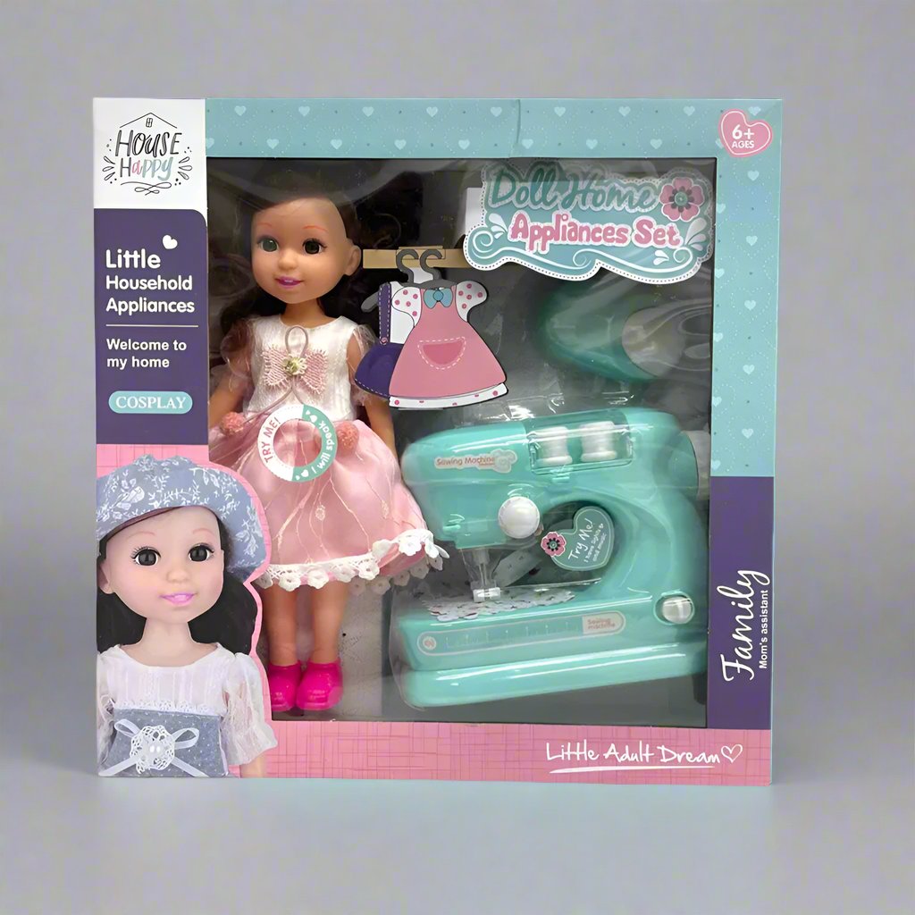 LITTLE HOUSEHOLD SEWING MACHINE WITH DOLL