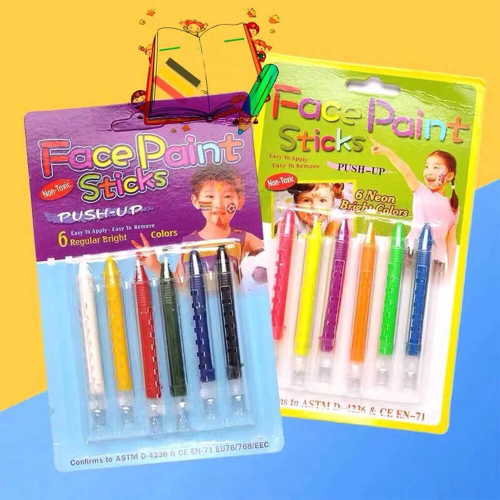 NEON BRIGHT COLOR FACE PAINT STICKS - 6 PCS