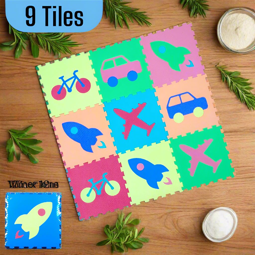 MULTICOLOR LEARNING PUZZLE PLAYMAT - 9 PCS