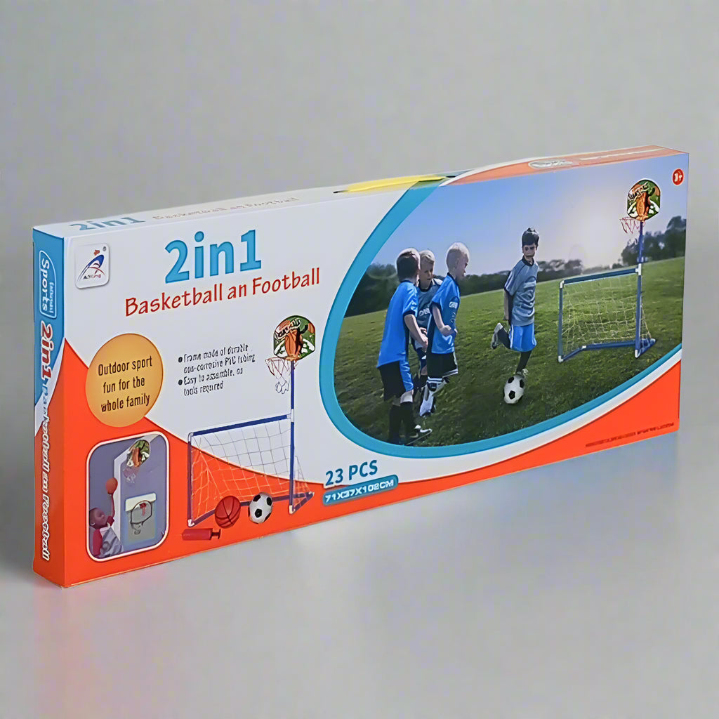 2 IN 1 FOOTBALL GOAL WITH BASKETBALL HOOP