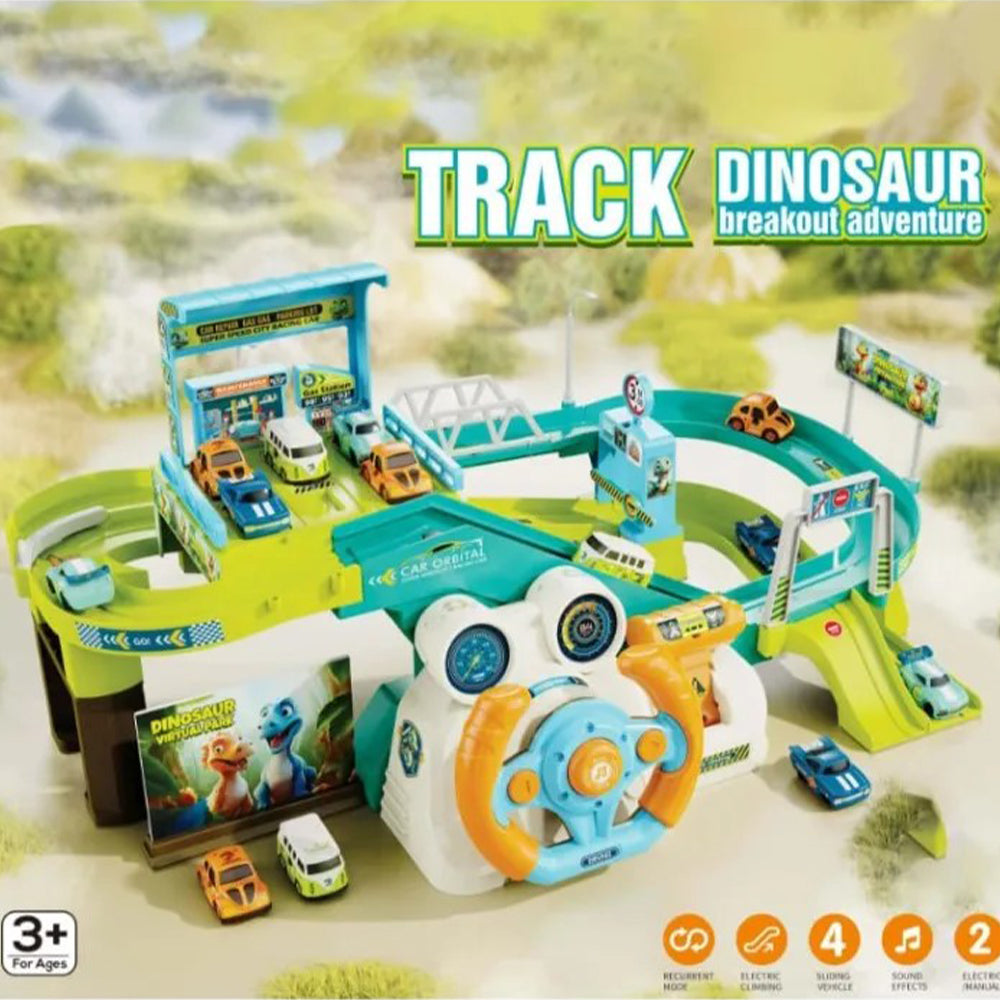 DINOSAUR STEERING WHEEL 4 CAR BREAKOUT ADVENTURE TRACK SET