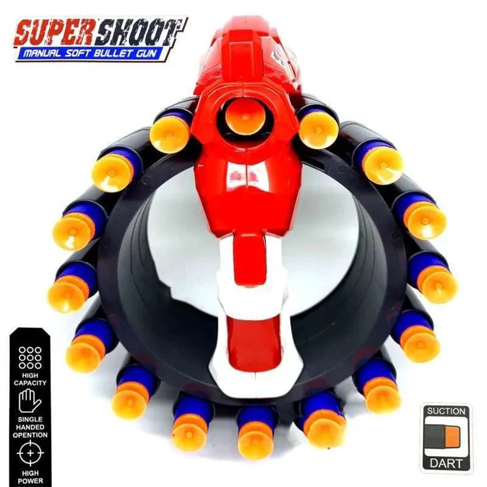 ROTATING SUPER SHOOT ACTION MANUAL SOFT BULLET BLASTER TOY GUN