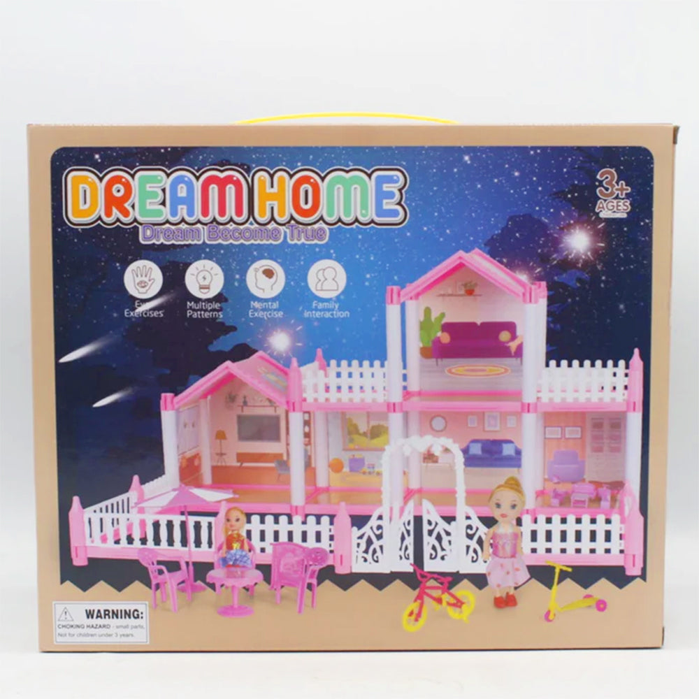 DIY PRINCESS 2-ROOMS DREAM DOLL HOUSE PLAY SET