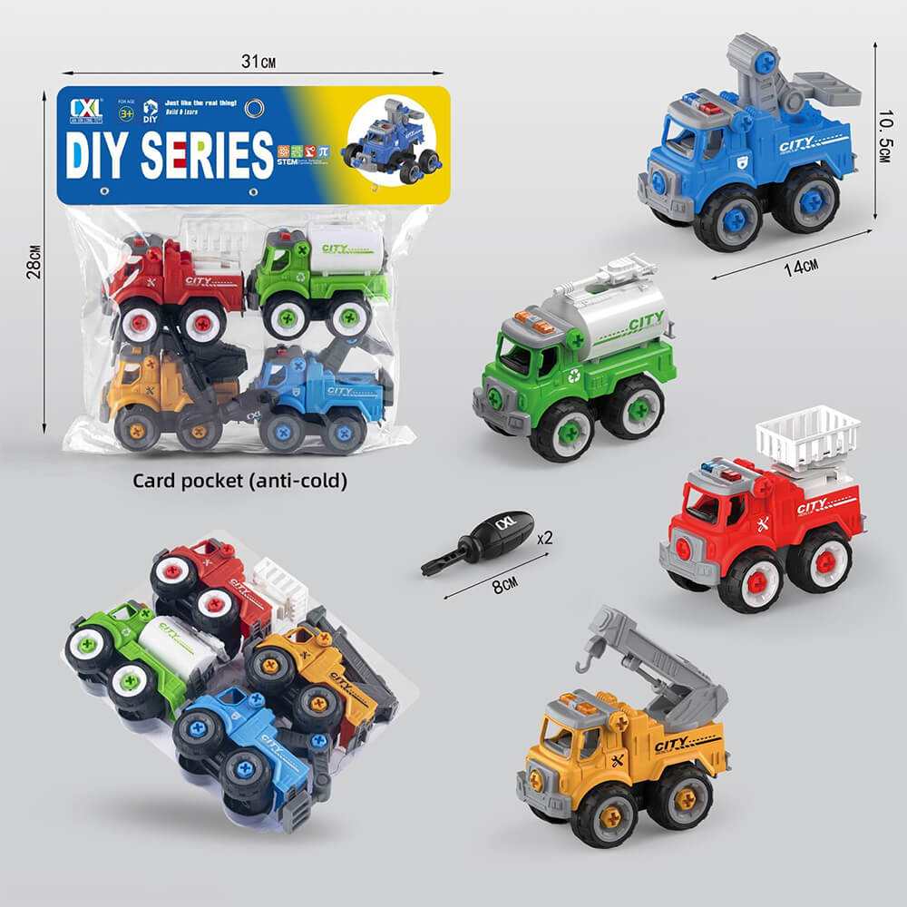 PACK OF 4 MINI CITY SANITATION DIY TRUCK