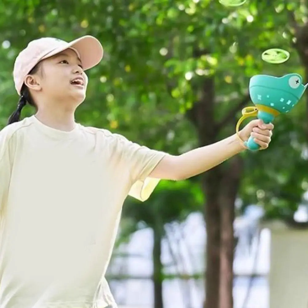 FROG PULL-STRING FLYING SAUCER DISC LAUNCHER