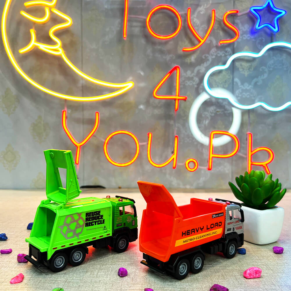 PACK OF 2 - MINI METAL GARBAGE TRUCK