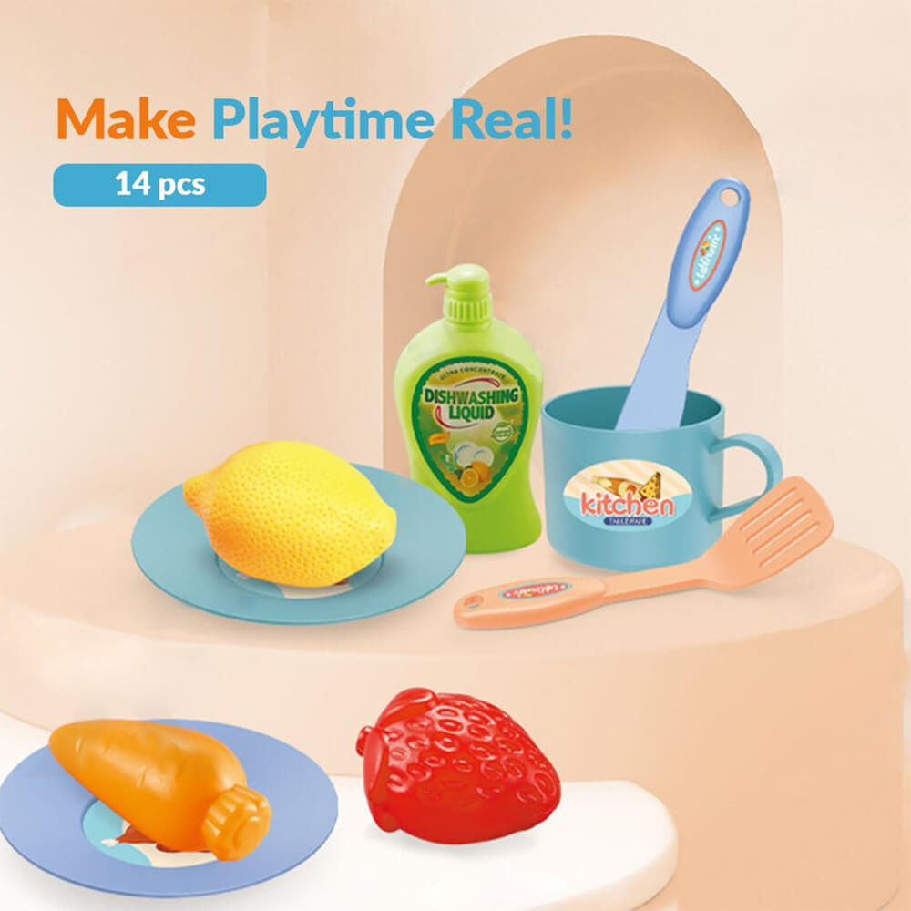 KIDS KITCHEN PLAY SINK SET - 14 PCS