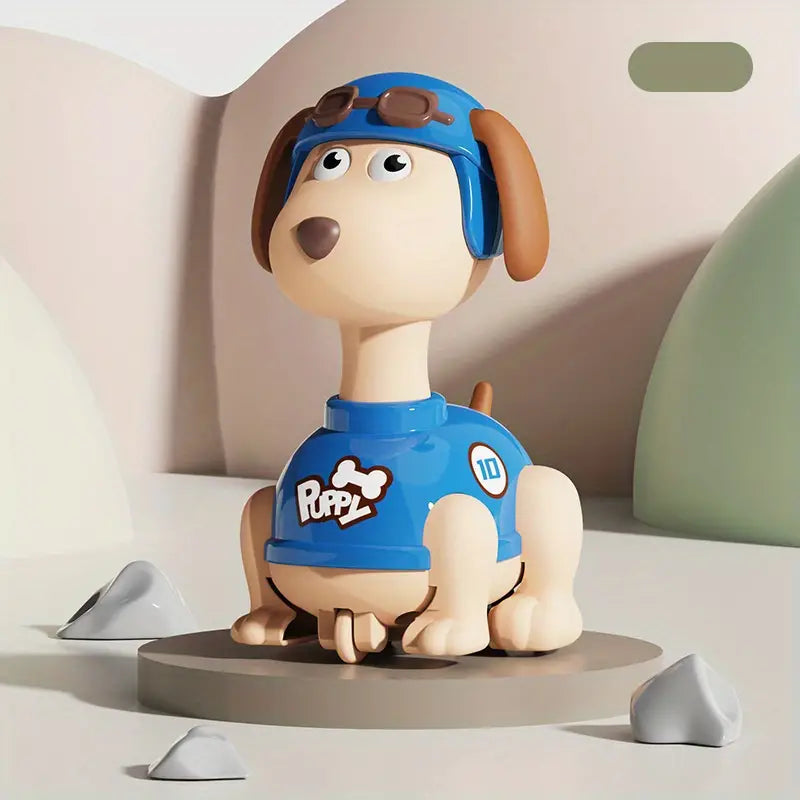 DOG WEARING HAT PRESSING TOY CAR