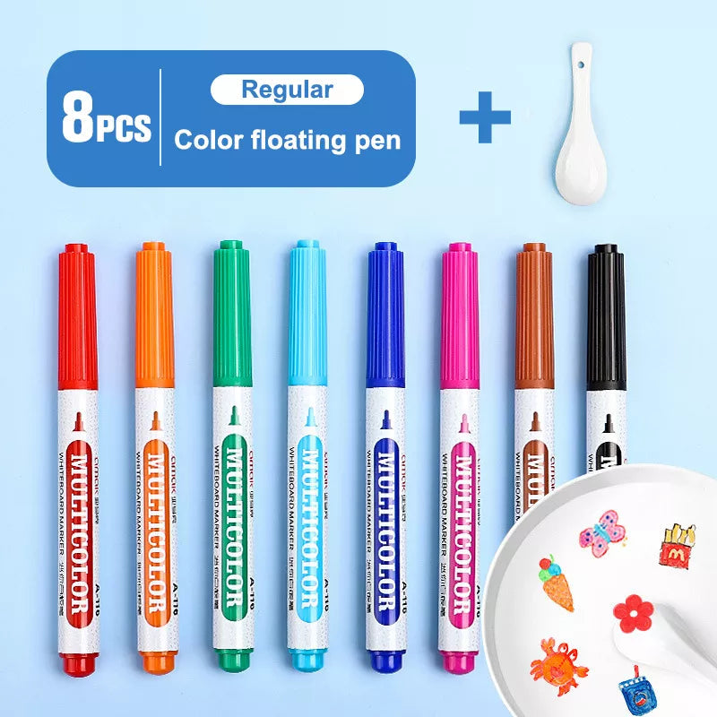 MAGICAL FLOATING PAINTING IN WATER WITH SPOON (8 PCS MARKER)