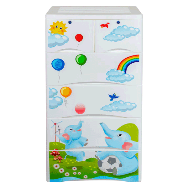 KIDS & BABIES STORAGE HOME BOX - 5 DRAWERS - ELEPHANT - WHITE