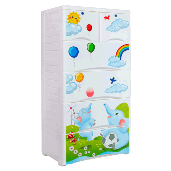 KIDS & BABIES STORAGE HOME BOX - 5 DRAWERS - ELEPHANT - WHITE