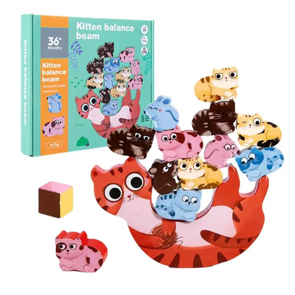 14 PCS WOODEN KITTEN BALANCE GAME