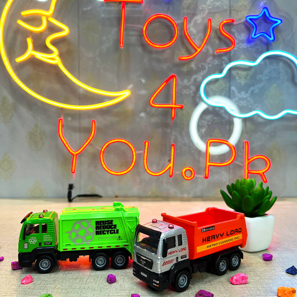 PACK OF 2 - MINI METAL GARBAGE TRUCK