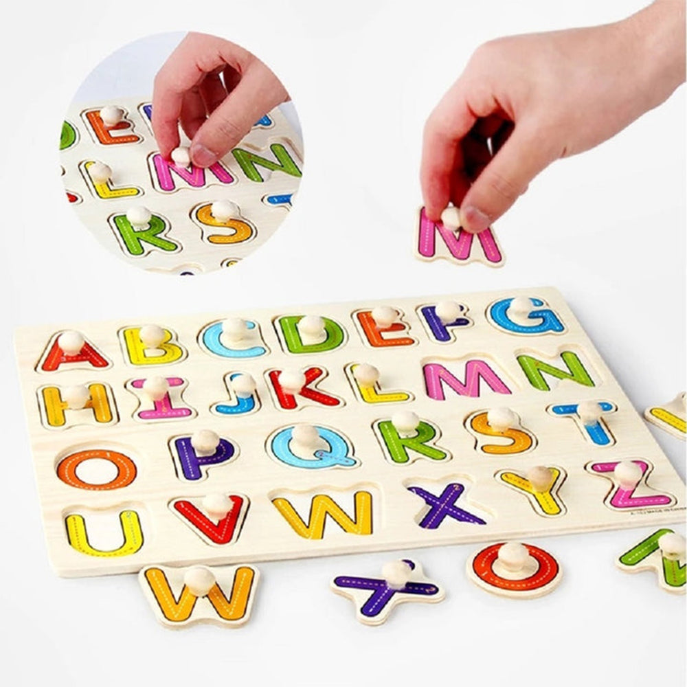 WOODEN CAPITAL ALPHABETS TRACING PUZZLE PIN BOARD