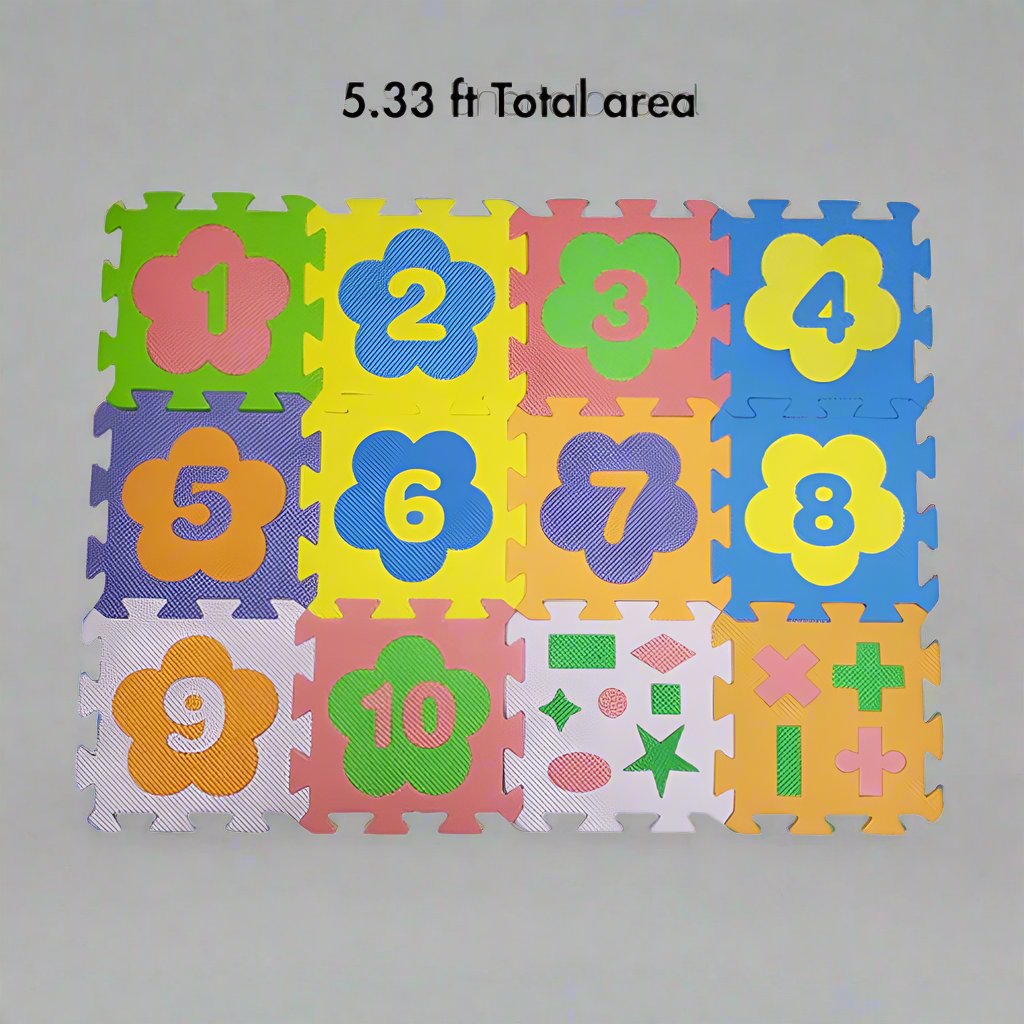 MULTICOLOR FLOWER SHAPED NUMERICAL PUZZLE PLAY MAT - 12 PCS