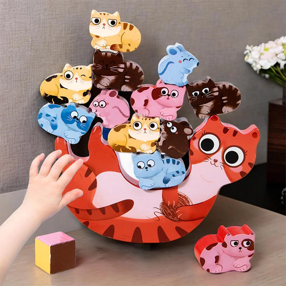 14 PCS WOODEN KITTEN BALANCE GAME