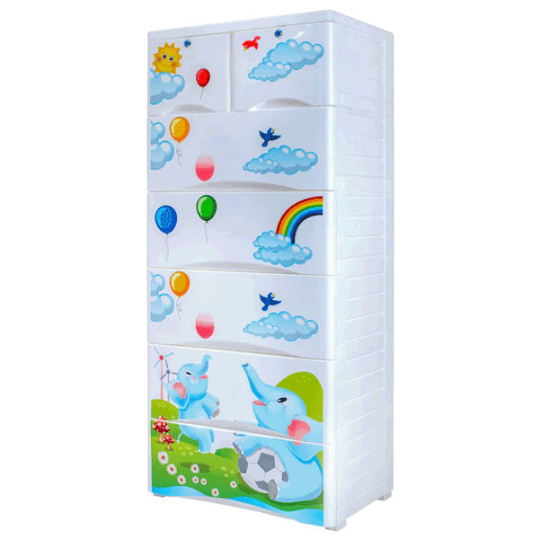 KIDS & BABIES STORAGE HOME BOX - 6 DRAWERS - ELEPHANT - WHITE