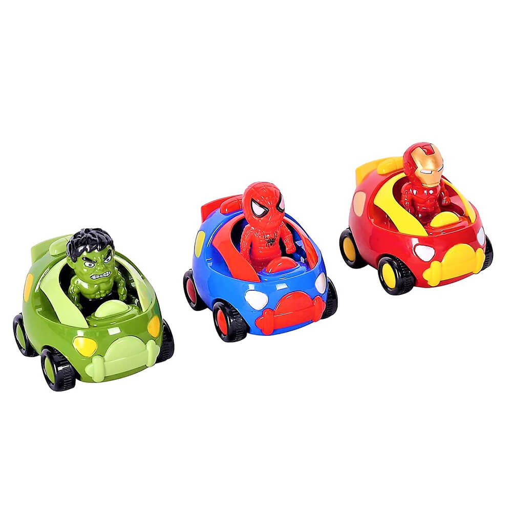 IRONMAN SPIDERMAN & HULK MOVING HEAD FRICTION CAR -PACK OF 1