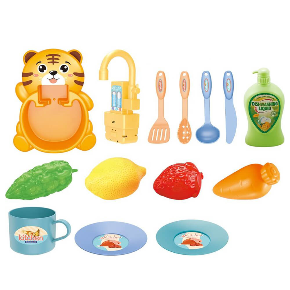 KIDS KITCHEN PLAY SINK SET - 14 PCS