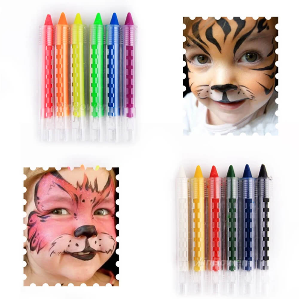 NEON BRIGHT COLOR FACE PAINT STICKS - 6 PCS