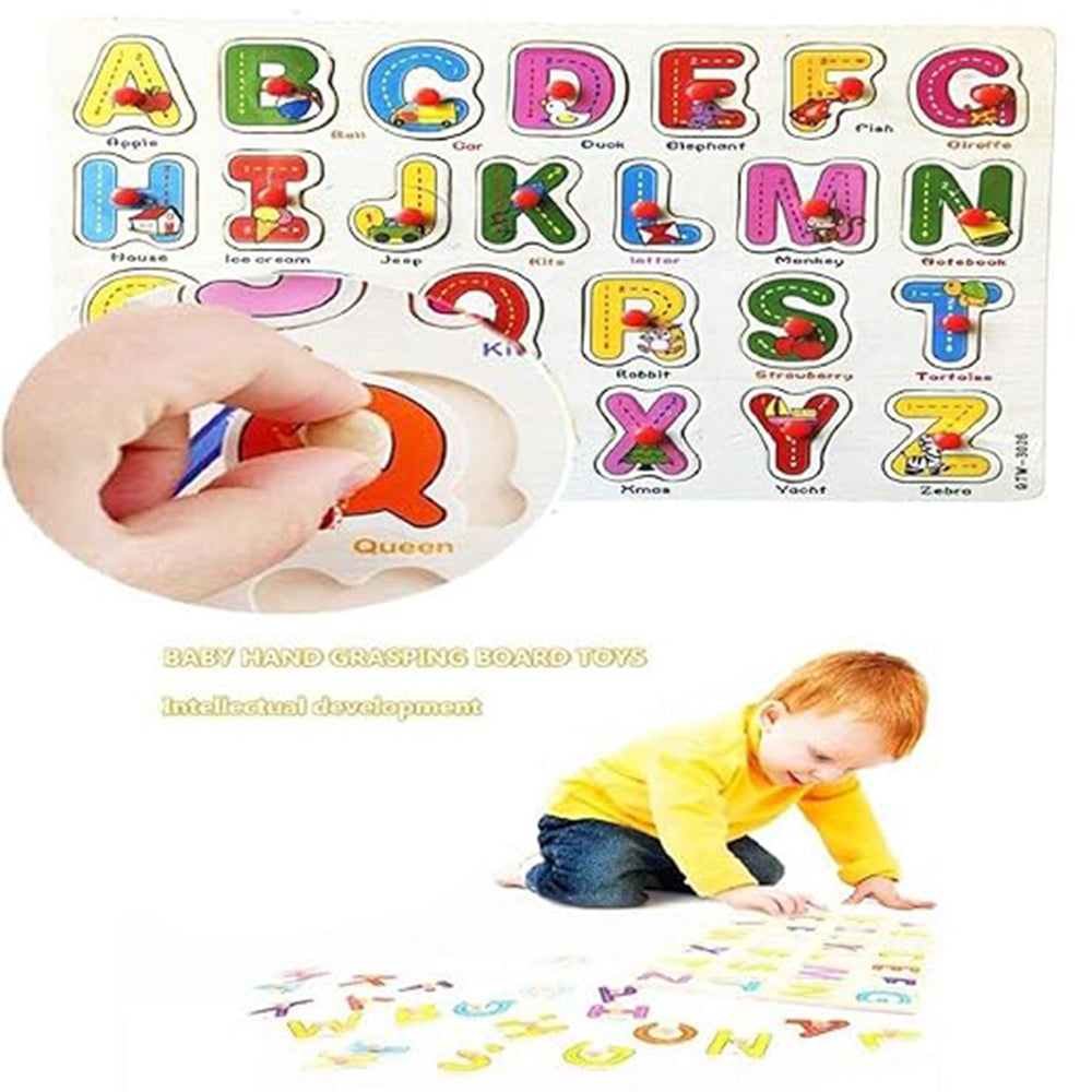 WOODEN CAPITAL ALPHABETS TRACING PUZZLE PIN BOARD