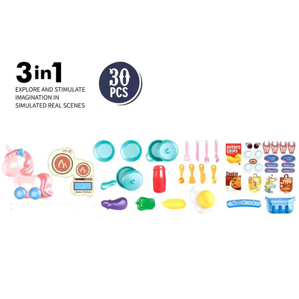 3 IN 1 CHILD KITCHEN PLAY SET & BAG - 30 PCS