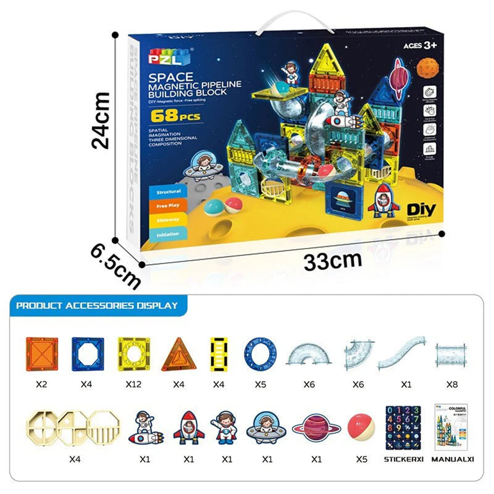 DIY SPACE MAGNETIC PIPELINE BUILDING BLOCKS - 68 PIECES